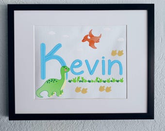 Personalized Embroidered Dinosaur Name Sign: Custom Nursery Wall Art