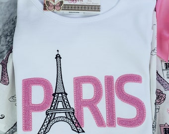 Embroidered Paris Shirt: Pink Eiffel Tower, French Love Outfit