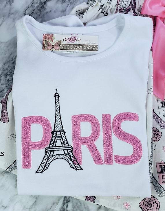 Embroidered Paris Shirt: Pink Eiffel Tower, French Love Outfit