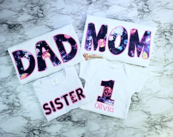 Personalized Space Family Shirts, Embroidered Matching Outfits