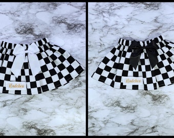 Chess Board Birthday Skirt/Racing Winning Flag Skirt/Racing Party Girl Skirt/Skirt Chess Board with Bow in White color or Black/Queen Skirt