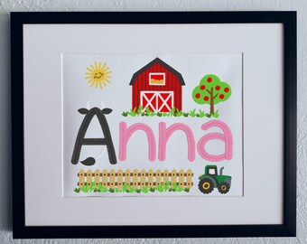 Personalized Farm Nursery Embroidery Art: Baby Name Decor
