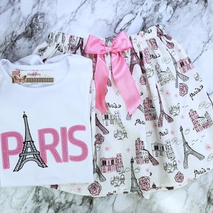 Paris City of Love Shirt and Skirt Design Outfit/Pink Eiffel Tower Glitter/French Love Paris Party Dress/Europe Outfit/Love Paris/France