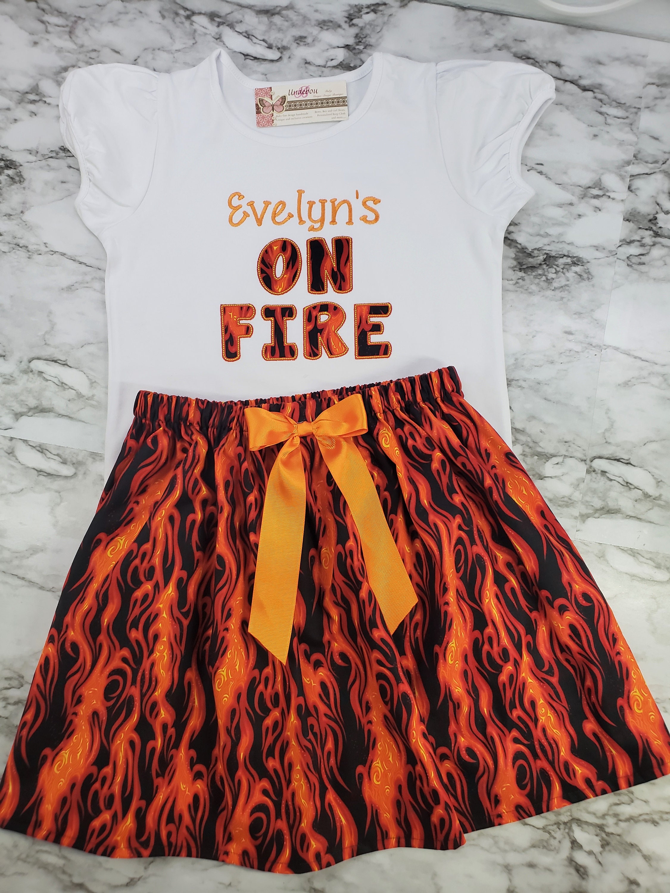 Girl on Fire Shirt and Skirt Print Outfit on Fire Shirt and