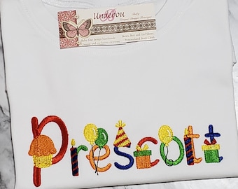 Embroidered Birthday Boy Shirt: Personalized Party Balloons Tee