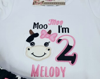 Personalized Cow Birthday Shirt, Embroidered Farm Outfit