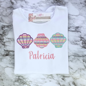 Embroidered Shells Kids Shirt: Personalized Beach Theme Birthday Party
