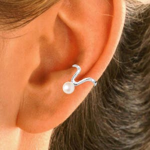 Ear Charm's Wishbone Cultured Pearl Ear Cuff non-pierced Earring Wrap in Gold or Rhodium on Sterling Silver  #18-CP-