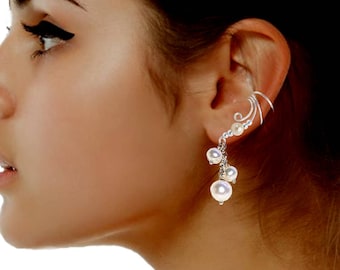 Ear Charms Southwest Leaf and CZ Short Wave Ear Cuff Earring Wrap Single Left EZ Care Rhodium on Silver Ear Charms Southwest Leaf and CZ Short Wave Ear Cuff Earring Wrap Single Left EZ Care Rhodium on Silver