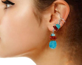 Ear Charms Southwest Leaf and CZ Short Wave Ear Cuff Earring Wrap Single Left EZ Care Rhodium on Silver Ear Charms Southwest Leaf and CZ Short Wave Ear Cuff Earring Wrap Single Left EZ Care Rhodium on Silver