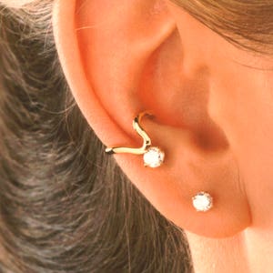 Ear Charm's "Wishbone" Non-Pierced CZ Ear Cuff Earring Side Cartilage Wrap in Gold, Rhodium over or 925 Sterling Silver