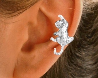 Climbing Cat Ear Cuff Non-pierced Cartilage Wrap Earring Reversible Gold or Rhodium Over Sterling Silver