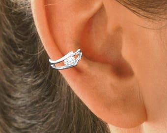 CZ Ear Cuff Non-pierced Earring Reversible Cartilage Wrap "Eye Band" Gold or Rhodium over or 925 Sterling Silver