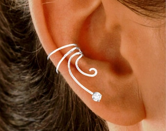 Ear Charms® CZ Ear Cuff Non-pierced Earring Wraps Simple, Delicate Look, Stack-able in Sterling Silver or Gold Over Sterling #CQ-CZ