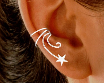 Ear Charms® Simple Single Star Ear Cuff Non-pierced Earring Wraps handmade in solid Sterling Silver or Gold Over the Silver