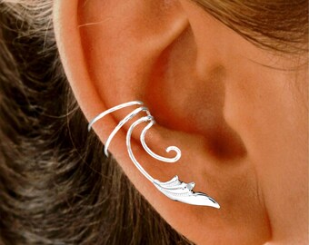 Ear Charms Southwest Leaf and CZ Short Wave Ear Cuff Earring Wrap Single Left EZ Care Rhodium on Silver Ear Charms Southwest Leaf and CZ Short Wave Ear Cuff Earring Wrap Single Left EZ Care Rhodium on Silver
