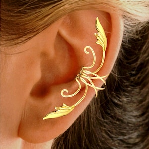 Ear Charms® Delicate Leaf Ear Cuff Non-pierced 2 pc SINGLE Full Ear (SPLIT-ABLE - Wear 1/2 on Each Ear) Sterling Silver,Gold or Rhodium over
