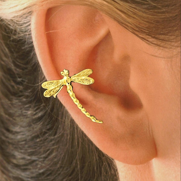 Ear Charms® Dragonfly Ear Cuff Non-pierced Earring Wraps in Gold or Rhodium on Sterling Silver