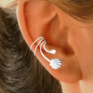 Ear Charms® Sea Shell with CZ  Short Wave™ Ear Cuff non-pierced earrings