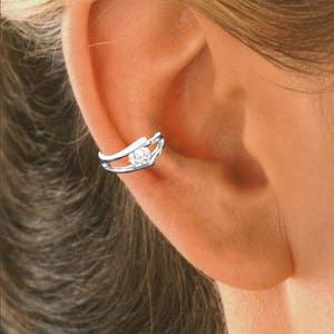CZ Ear Cuff Non-pierced Earring Reversible Cartilage Wrap "Eye Band" Gold or Rhodium over or 925 Sterling Silver