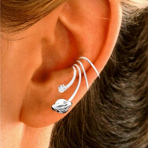 Planet Saturn CZ Wave Ear Cuff NON-Pierced Cartilage Wrap Earrings in Gold or Rhodium over Sterling Silver Ear Charm's
