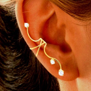 Ear Charms® 3 Cubic Zirconia 'CZ' Ear Cuff  Spray Full Earring  in Sterling Silver or Rhodium or Gold Over the Silver