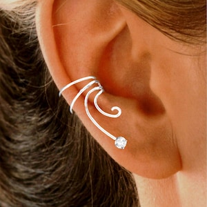 Ear Charms® CZ Ear Cuff Non-pierced Earring Wraps Simple, Delicate Look, Stack-able in Sterling Silver or Gold Over Sterling #CQ-CZ
