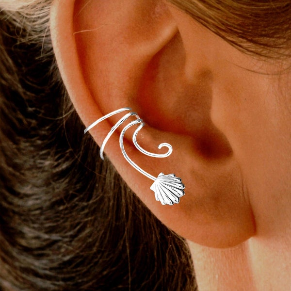 Swirl Sea Shell Wave™  Ear CuffNon-Pierced Earring in Solid Sterling Silver, OR Gold or Rhodium on Sterling Silver for EZ Care