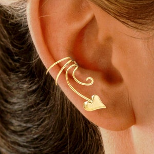 Ear Charms Puffy Heart Wave™  Ear Cuff Non-Pierced Earring Wraps in Solid Sterling Silver OR Gold or Rhodium over the Silver, Stack-able
