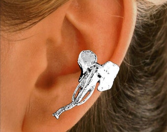 Beautiful Elephant Ear Cuff Non-pierced Cartilage Wrap Earring in Sterling Silver or Gold or Rhodium Over the silver