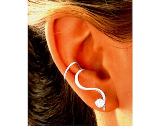 Rhodium on Silver Ear Charms Long Wave Ear Cuff Non-Pierced Earring Wraps Pearl & CZ Rhodium on Silver Ear Charms Long Wave Ear Cuff Non-Pierced Earring Wraps Pearl & CZ