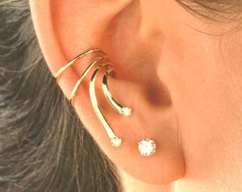 Ear Charms Southwest Leaf and CZ Short Wave Ear Cuff Earring Wrap Single Left EZ Care Rhodium on Silver Ear Charms Southwest Leaf and CZ Short Wave Ear Cuff Earring Wrap Single Left EZ Care Rhodium on Silver