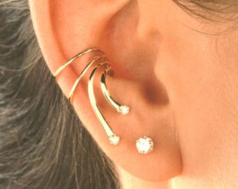 Ear Charms® Classic Double CZ Wave Ear Cuff Non-Pierced Earring Wraps in Sterling Silver, or Gold or Rhodium over. Stackable Ear Cuffs