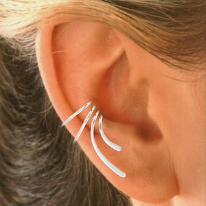 Short Wave™ Ear Cuff Classic Non-Pierced Cartilage Wrap Earrings, Solid Sterling Silver, OR Gold or Rhodium on Silver for EZ Care finish