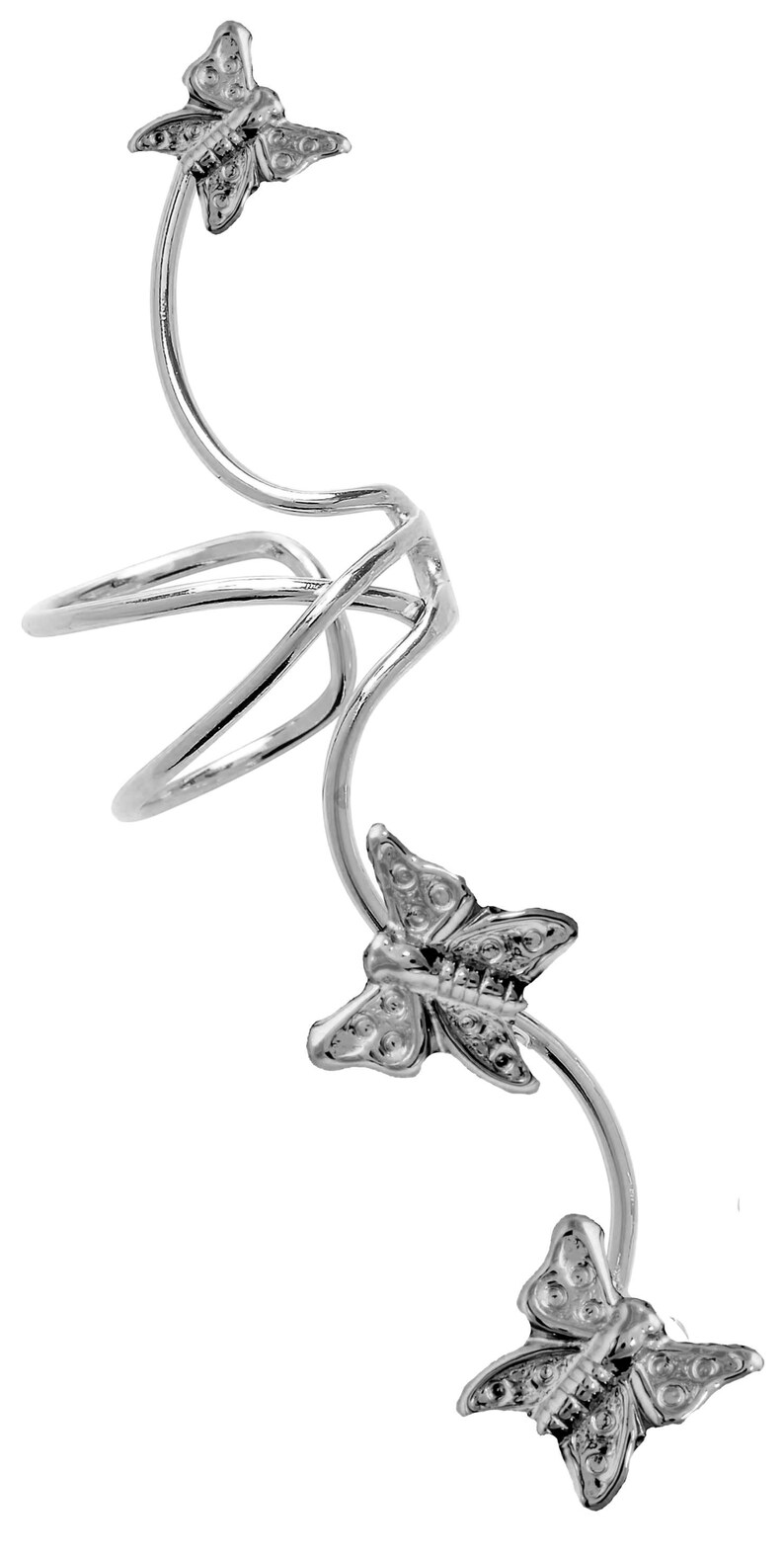 Ear Charms® Ear Cuff Non-pierced Earring Climbers Full Ear with 3 Butterflies in Sterling Silver OR Gold or Rhodium over Silver, Great Gift image 7