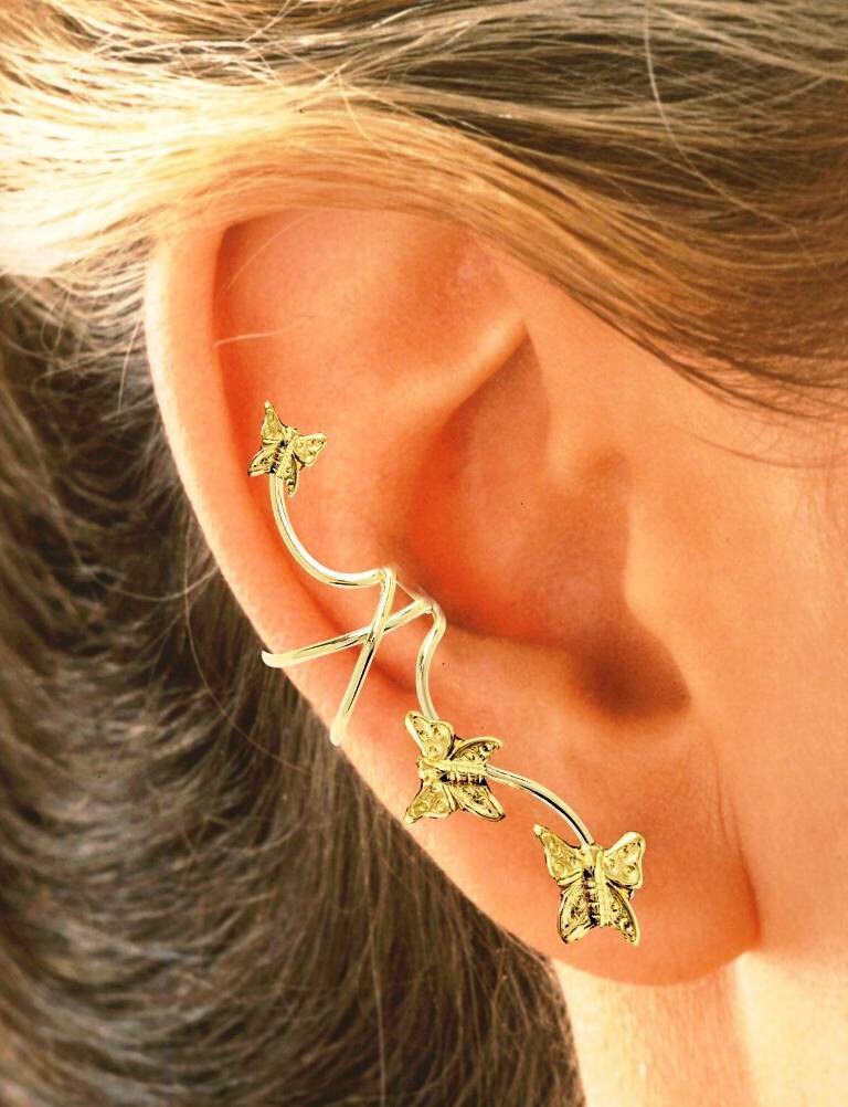 Full Ear 3 Butterflies Ear Cuff in Sterling Silver or Gold Etsy