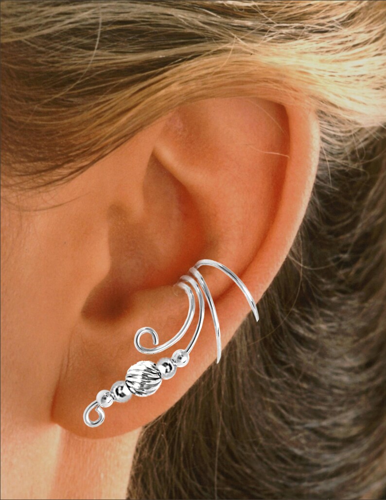 Ear Charms® Long Wave Ear Cuff Silver Twist Beaded Earring Etsy