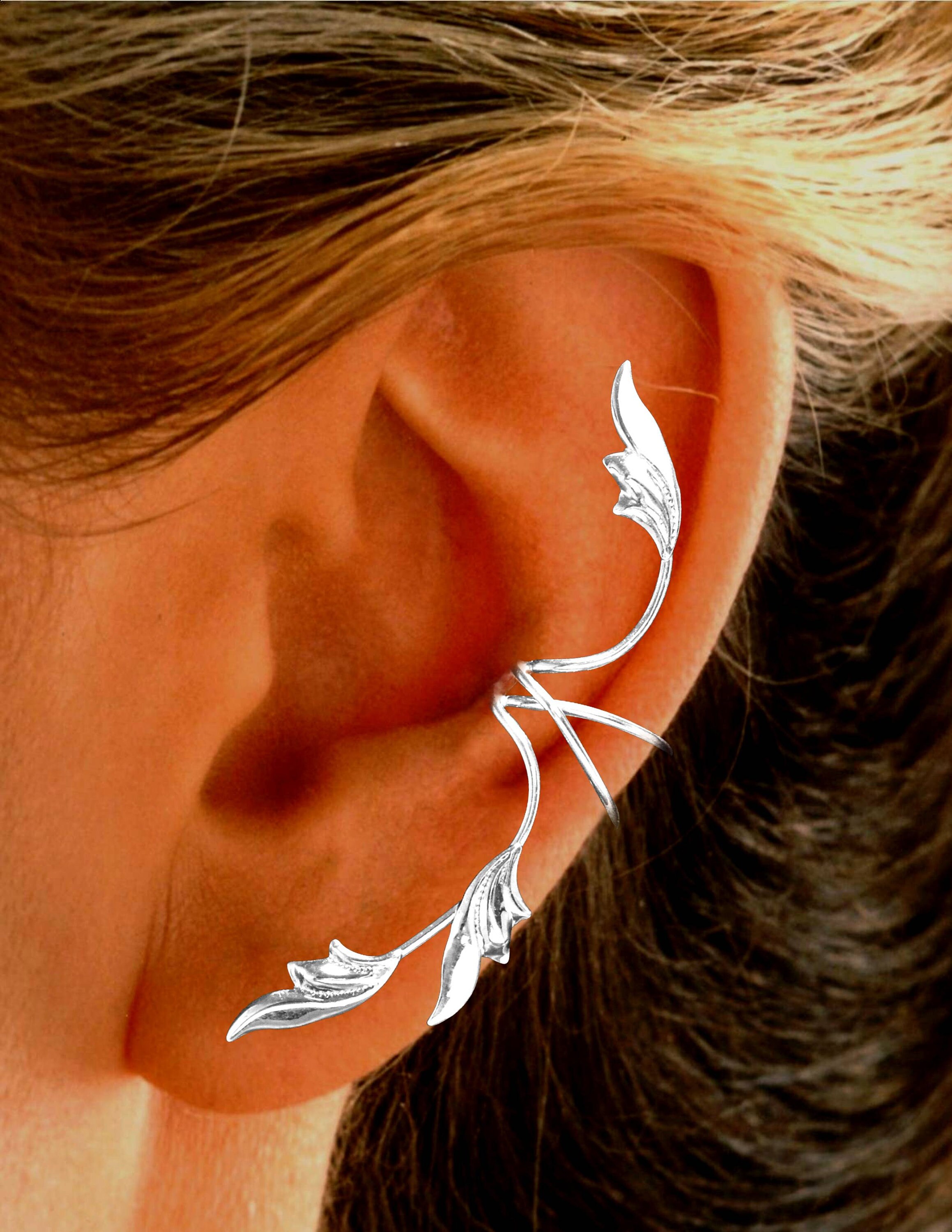 【LAZY DAWN】leaves made ear cuff C014〜イヤーカフ★2021NEW Ear Charms' Full-ear Delicate 3 Leaf Ear Cuff Non-pierced 1