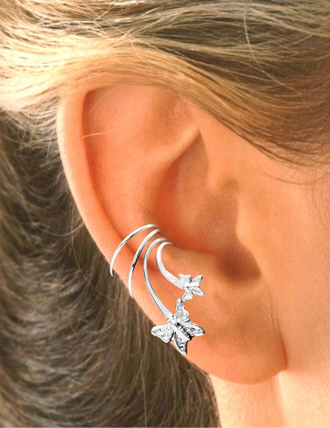 Ear Cuff Nonpierced Cartilage Wrap Earrings Double Butterfly in