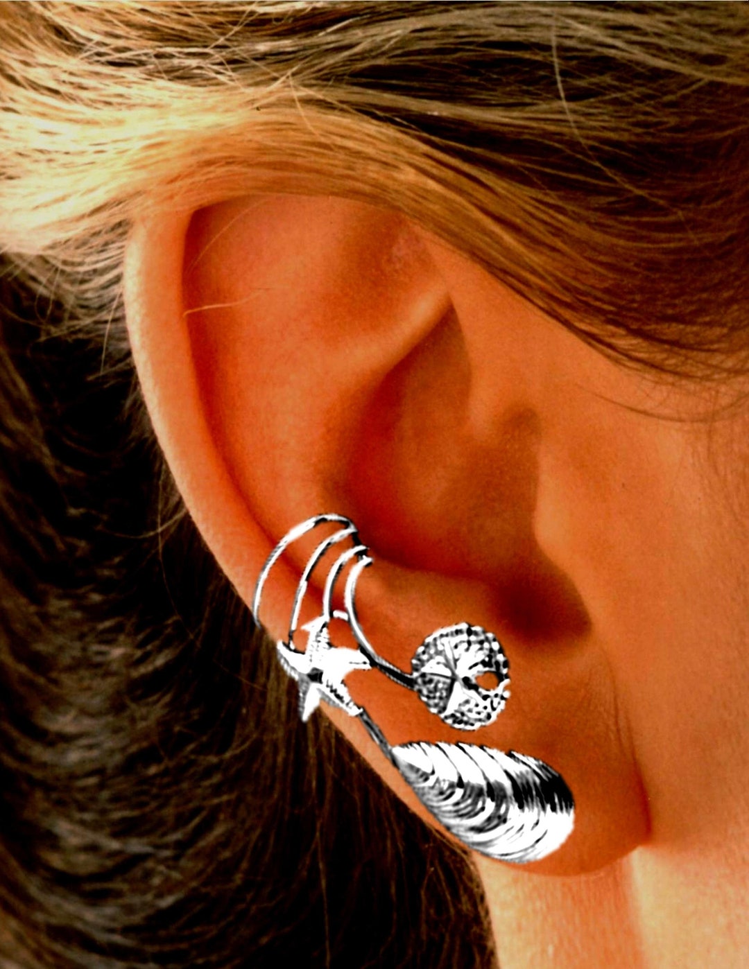 Ear Sea Shell Ear Charms® Multi Sea Shell Long Ear Cuff Non-pierced Earrings - Etsy