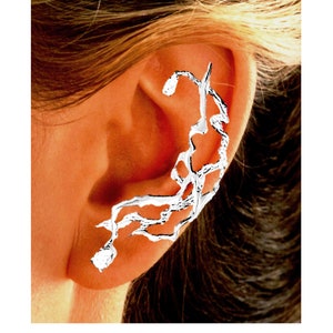 Ear Charms® Striking Party Time 'Lightning Bolt' 2 CZ Ear Cuff is a Single Non-Pierced Full Ear Earring Wrap in Gold or Rhodium on Sterling