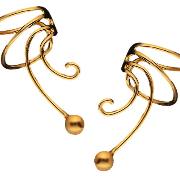 Ear Charms Simple Ball Wave™  Ear Cuff Non-Pierced Earring Wraps in Solid Sterling Silver, OR Gold or Rhodium over Silver, Stack-able