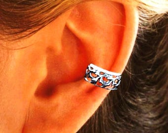 Ear Charms® Ear Cuff Classic Fit Openwork Leaf non-pierced design in Sterling Silver