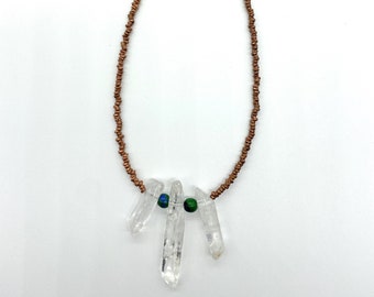 Copper quartz and chrysocolla earring necklace fusion