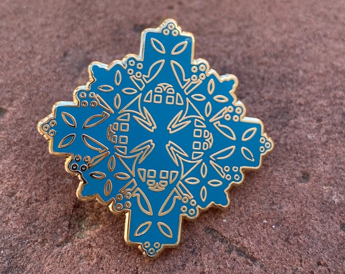 Ethiopian Meskel Enamel Cross Pin with Sacred Geometry