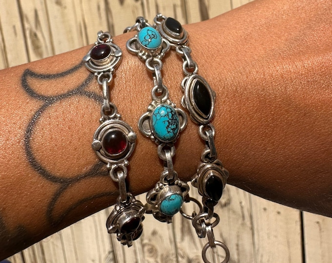 Vintage Gemstone Sterling Silver Bracelet