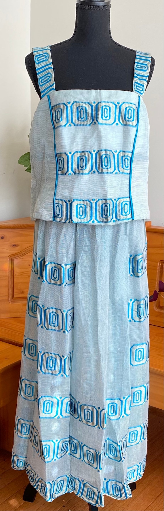 Blue iridescent Ethiopian corset top, two piece combo