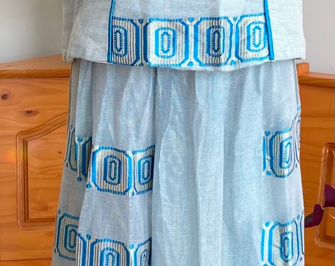 Blue iridescent Ethiopian corset top, two piece combo