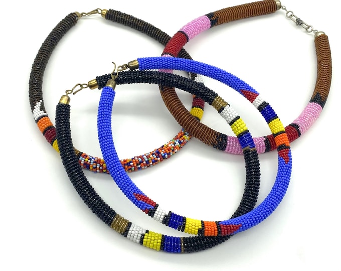 Color pop seed bead collars