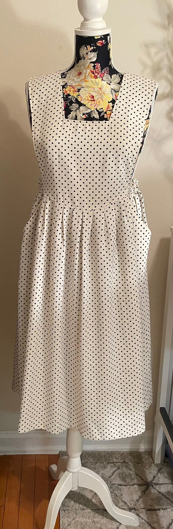 Vintage polka dot black/cream romper pocket dress-size 9